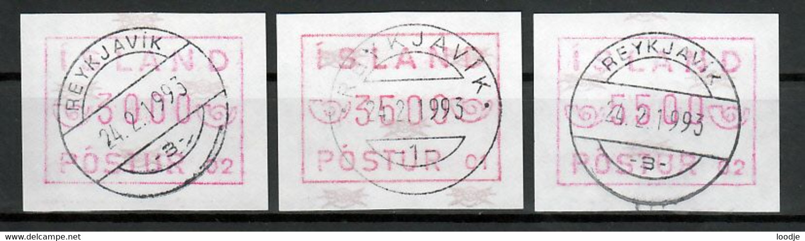 Ijsland  ATM Mi 1 Gestempeld 3 Verschillende Waarden (3000,3500,5500). - Franking Labels