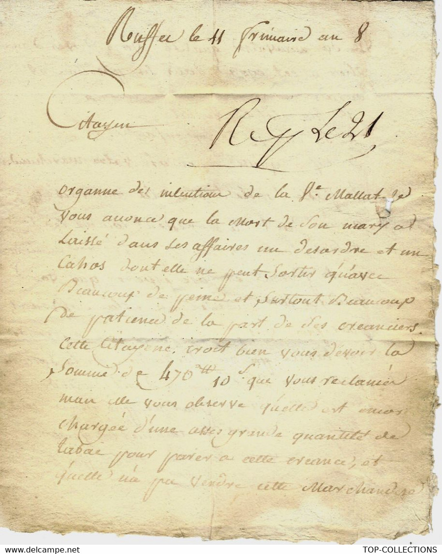 1799 REVOLUTION NEGOCE LETTRE Par Jolly à Ruffec à Colomb Syndic De La Liquidation Des Affaires De Dubergier à Bordeaux - ... - 1799