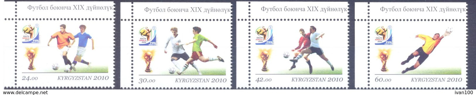 2010. Kyrgyzstan, Soccer, World Football Cup 2010, TYPE II,4v Perforated WITH SMALL LOGO, Mint/** - Kirgisistan