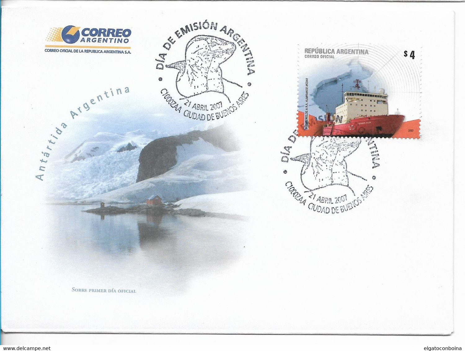 ARGENTINA 2007 ANTARCTIC SHIPS ICEBROCKER ARA IRIZAR FIRST DAY COVER FDC - Usados