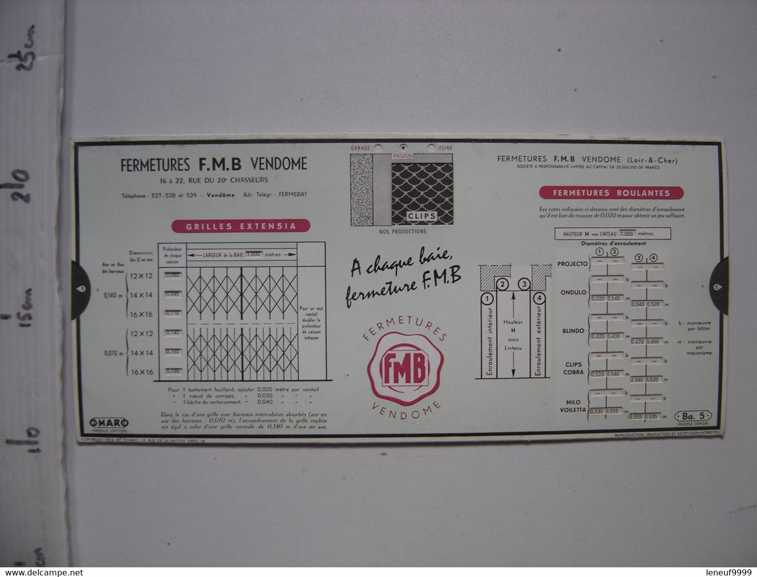 Abaque Réglette Carton Articulée OMARO Fermetures FMB Vendome GRILLES GARAGES - Matériel Et Accessoires