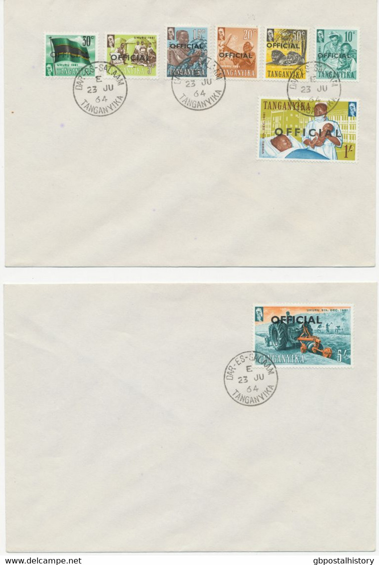 TANGANYIKA 23.6.1964, Official Stamps Complete Set On Two Superb CTO Covers, CDS „DAR-ES-SALAAM / TANGANYIKA“, RR!! - Tanzanie (1964-...)