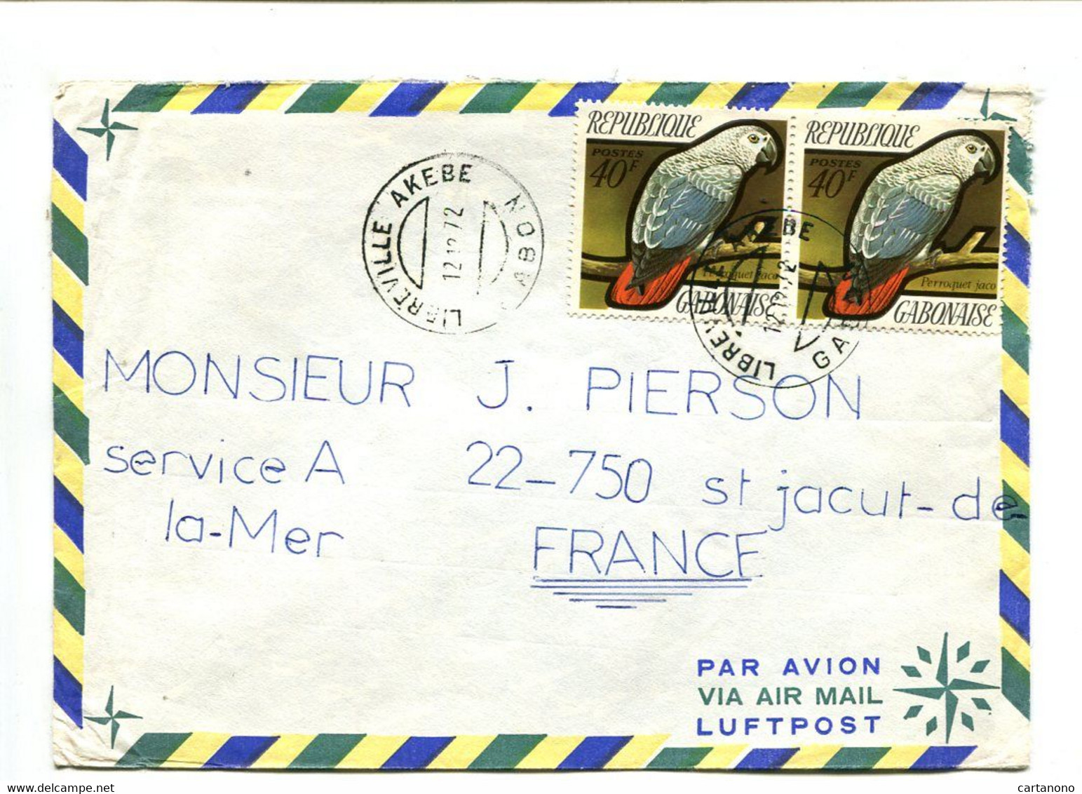 GABON 1972 - Affranchissement Sur Lettre Par Avion - Oiseaux Perroquets - Papagayos