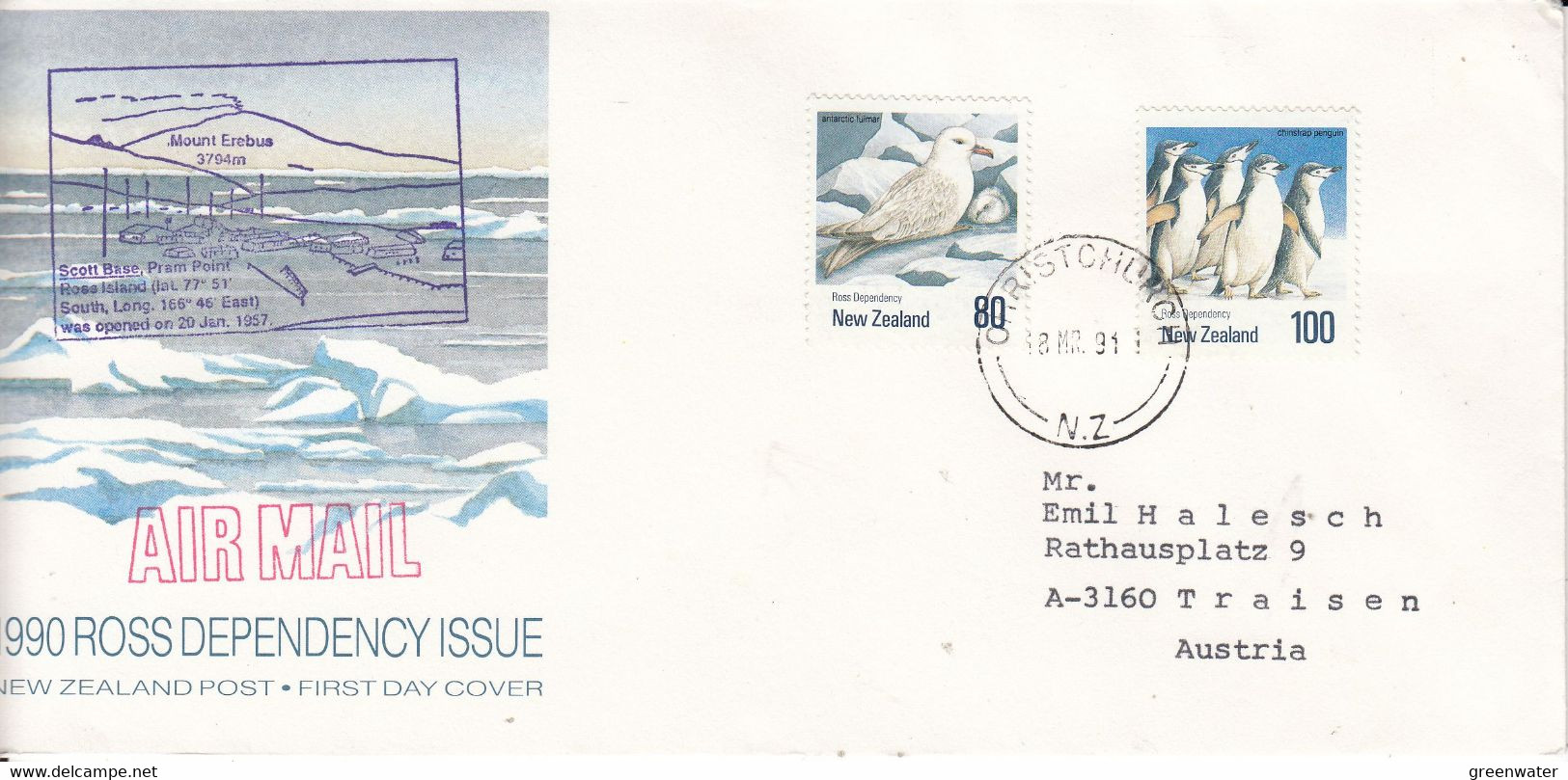 New Zealand 1991 Cover Ca Scott Base / Mount Erebus Ca Christchurch 18 MR 91 (SC140C) - Briefe U. Dokumente