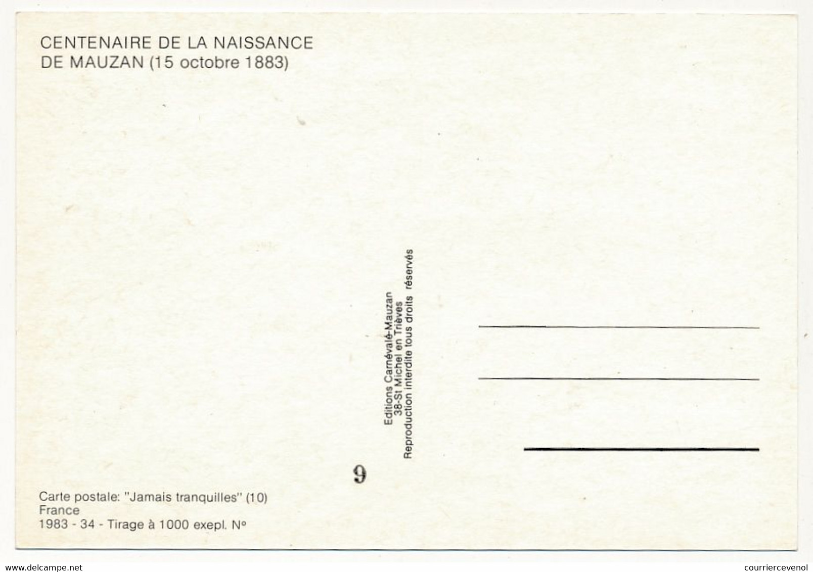 CPM - Illustrateur MAUZAN - Réédition "Jamais Tranquille" (?) Pour Le Centenaire De Naissance De Mauzan - Mauzan, L.A.
