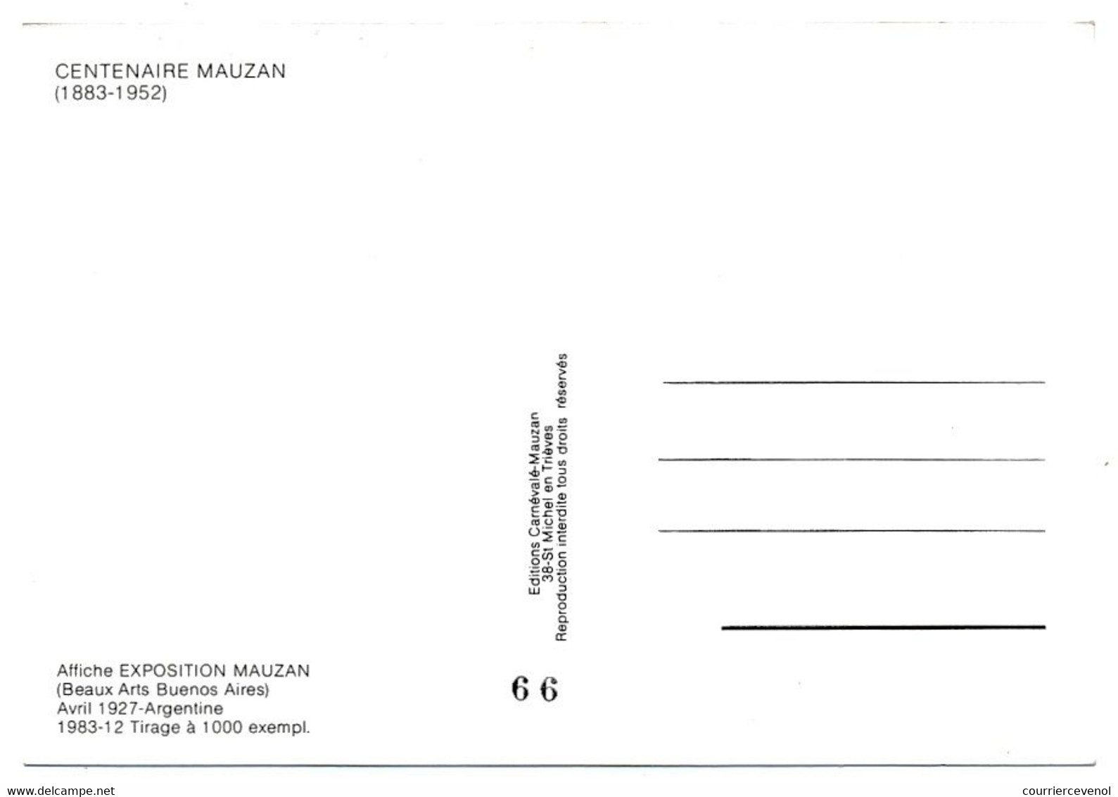 CPM - Illustrateur MAUZAN - Réédition "Affiche Exposition Mauzan" (1927) Pour Le Centenaire De Naissance De Mauzan - Mauzan, L.A.