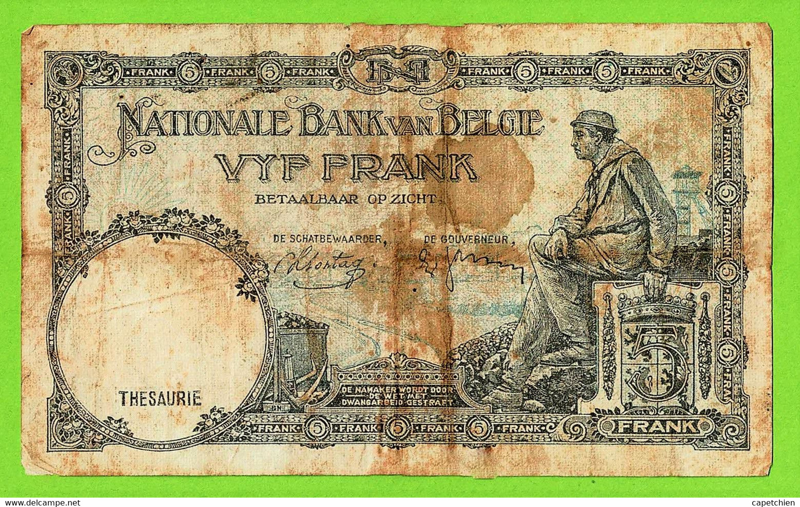 BELGIQUE / CINQ FRANCS / 11 - 04 -1938 / Etat Médiocre ! - 5 Francs