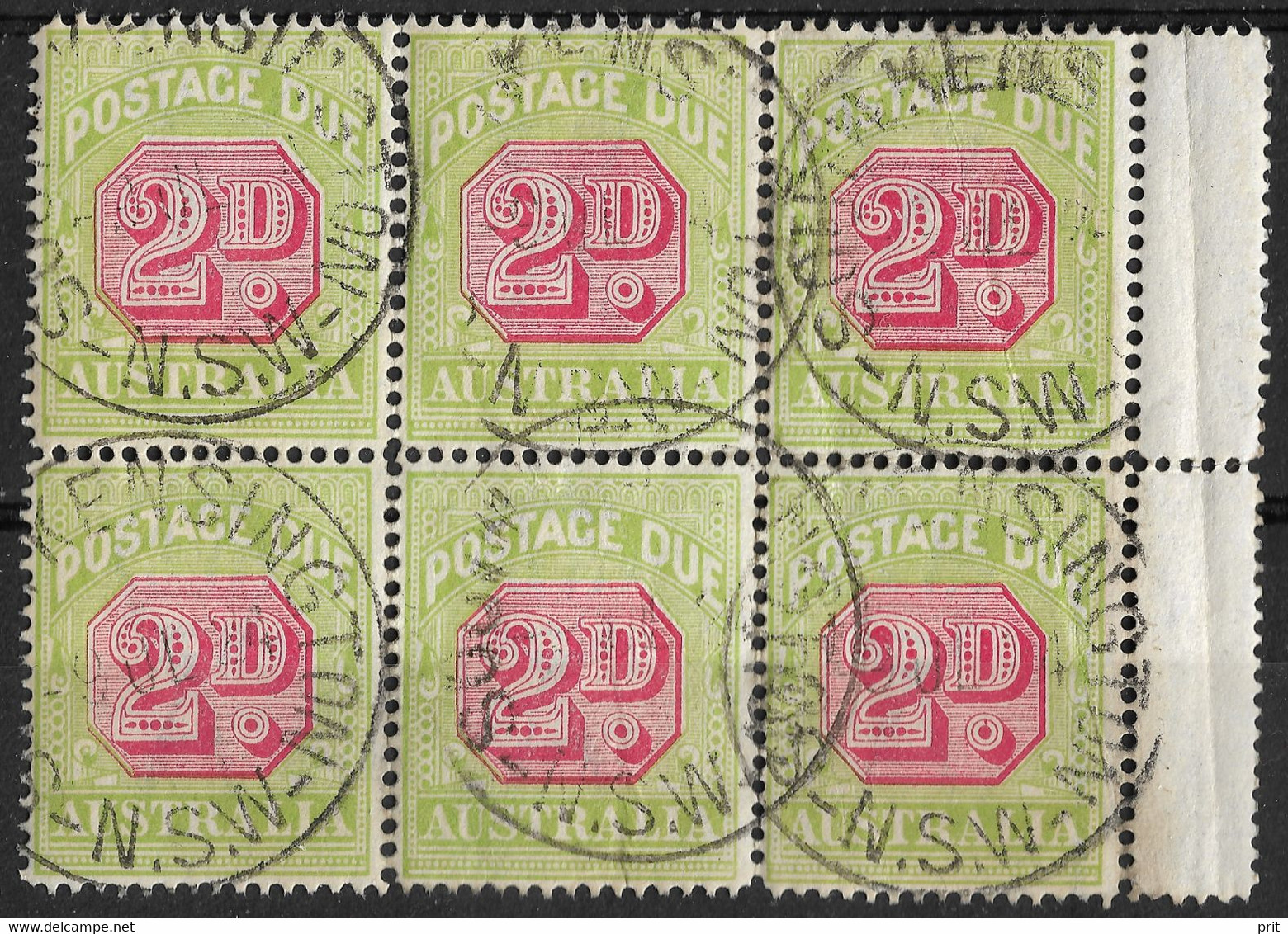 Australia 1922 2d Nice Block Of 6 Postage Due. SG D94. South Kensington N.S.W. Postmarks. Very Beautiful Item! - Portomarken