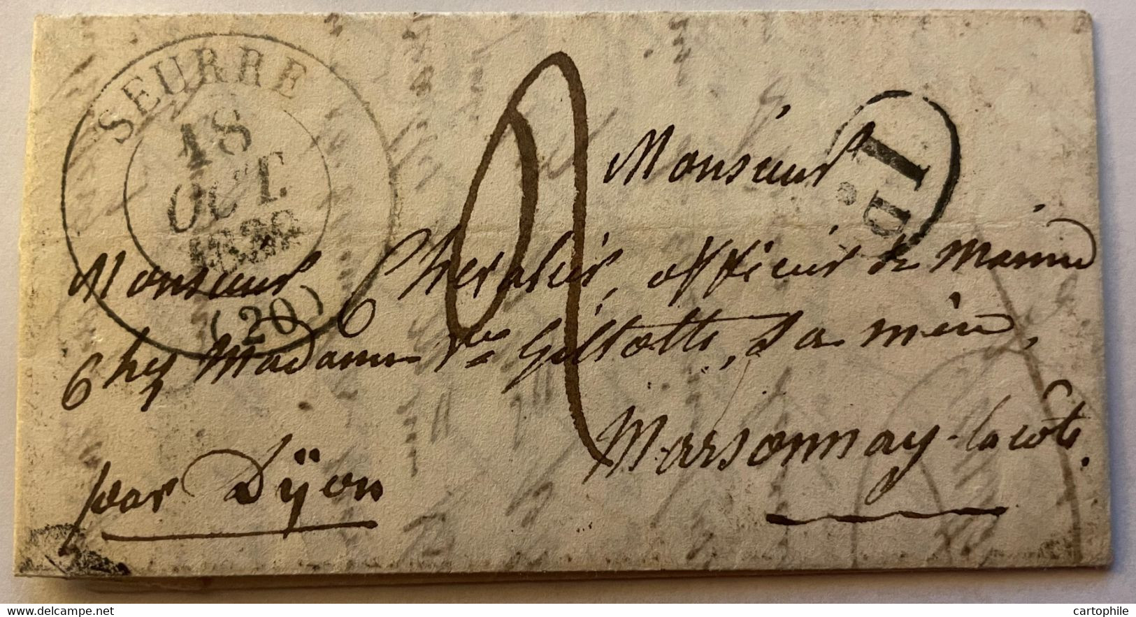 Lettre Manuscrite De 1839 Cachet Postal Seurre Via Dijon Pour Marsonnay La Cote - Mr Chevalier Officier De Marine - Manuscripts