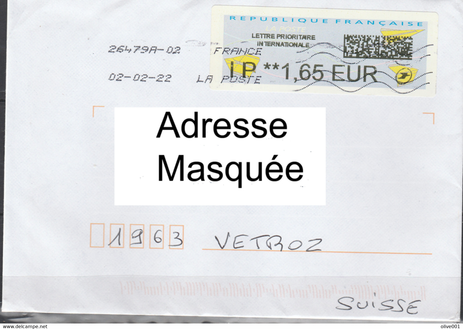 2022 Lettre Voyagée De France Pour La Suisse Vétroz Valais (VS). - Covers & Documents