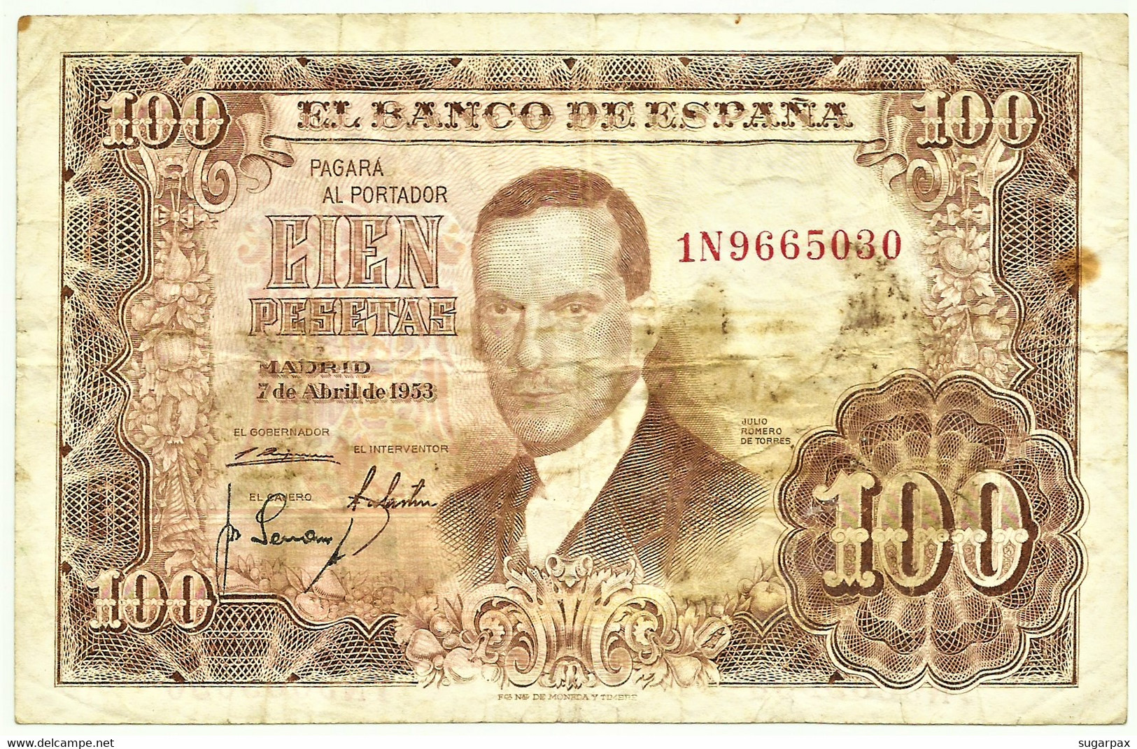 ESPAÑA - 100 Pesetas - 07.04.1953 ( 1955 ) - Pick 145 - Serie 1N - Juan Romero De Torres - 100 Pesetas