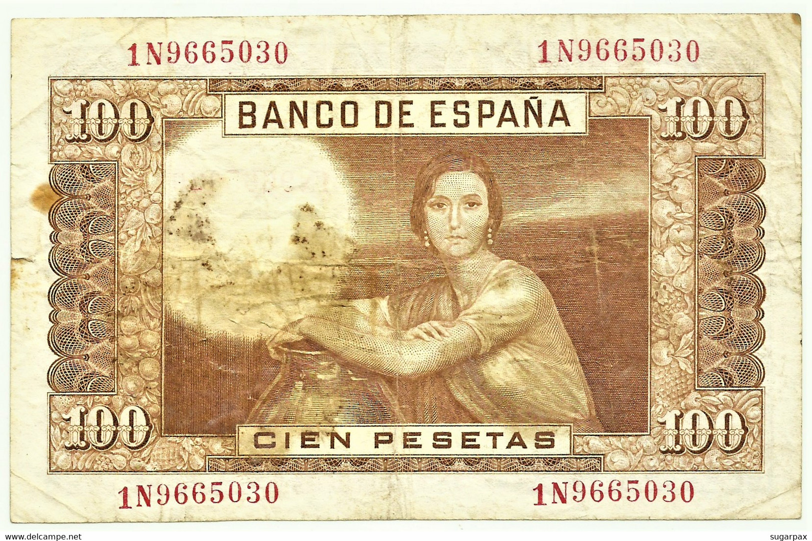 ESPAÑA - 100 Pesetas - 07.04.1953 ( 1955 ) - Pick 145 - Serie 1N - Juan Romero De Torres - 100 Peseten