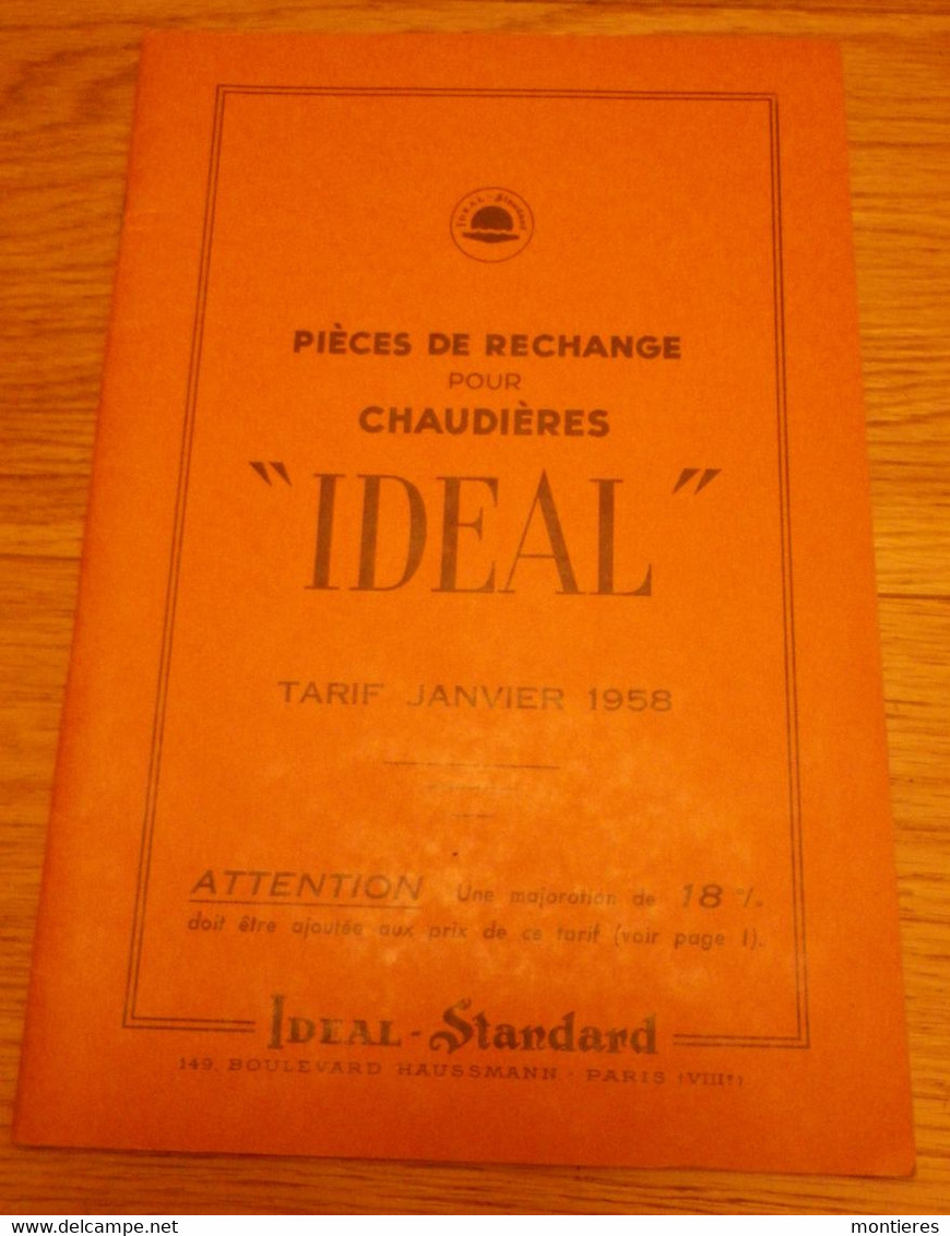 Catalogue Tarif 1958 Pièces De Rechange Pour Chaudière IDEAL - Ideal-Standard 149 Bd Haussmann Paris VIIIe - Electricité & Gaz