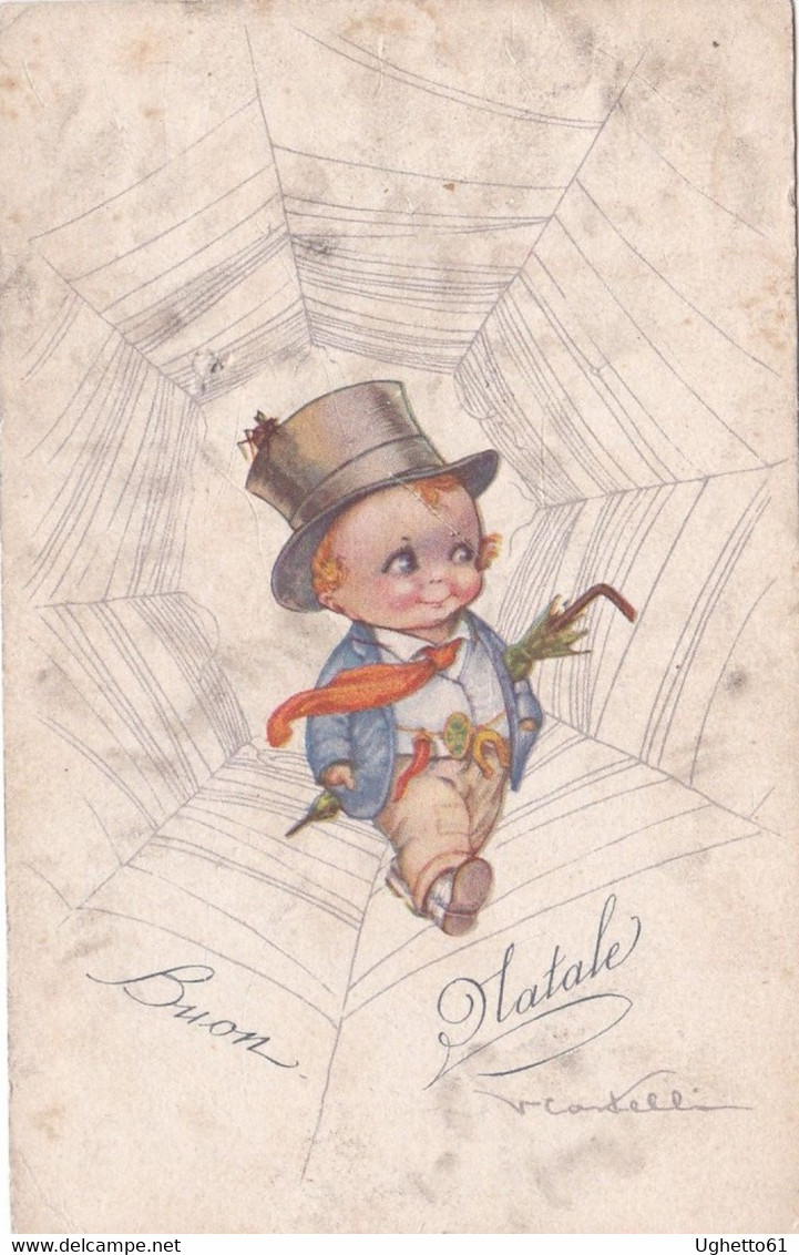 Castelli, Illustratore - Bella Cartolina Augurale Buon Natale Viaggiata 1921 - Castelli