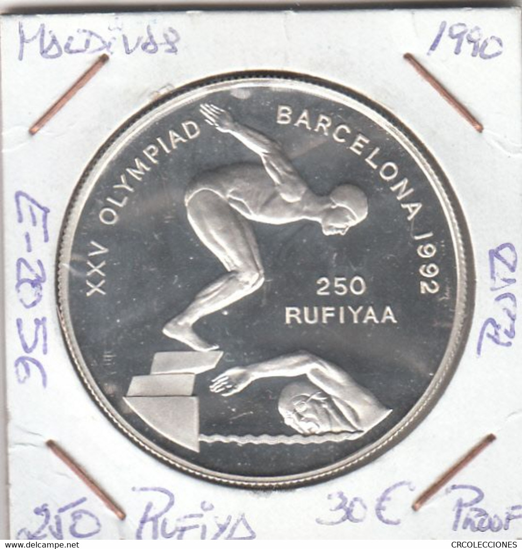 E2056 MONEDA MALDIVAS 250 RUFIYA 1990 PROOF PLATA 30 - Malediven