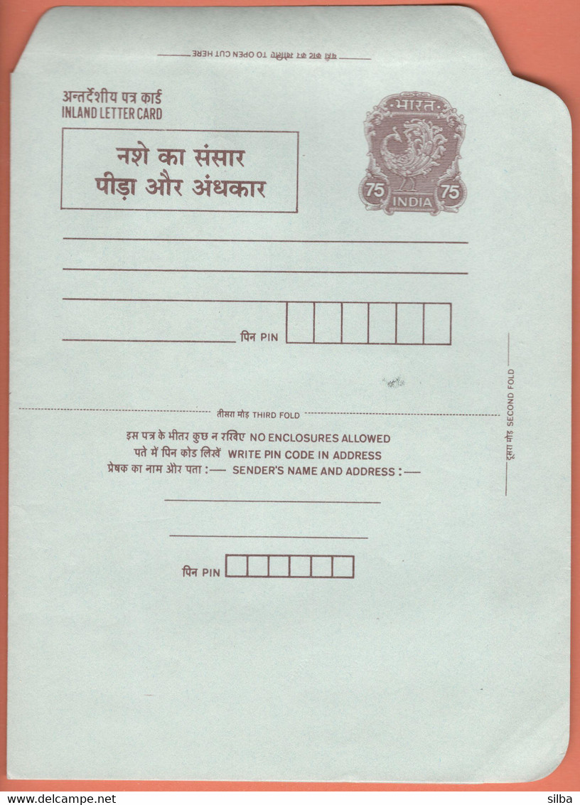 India Inland Letter / Peacock 75 Postal Stationery / World Of Drugs - Inland Letter Cards