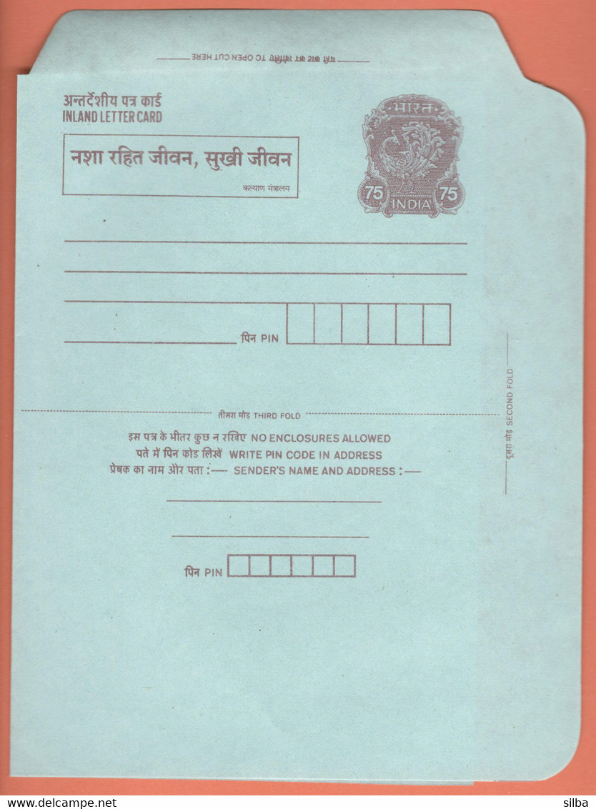 India Inland Letter / Peacock 75 Postal Stationery / HINDI - Inland Letter Cards