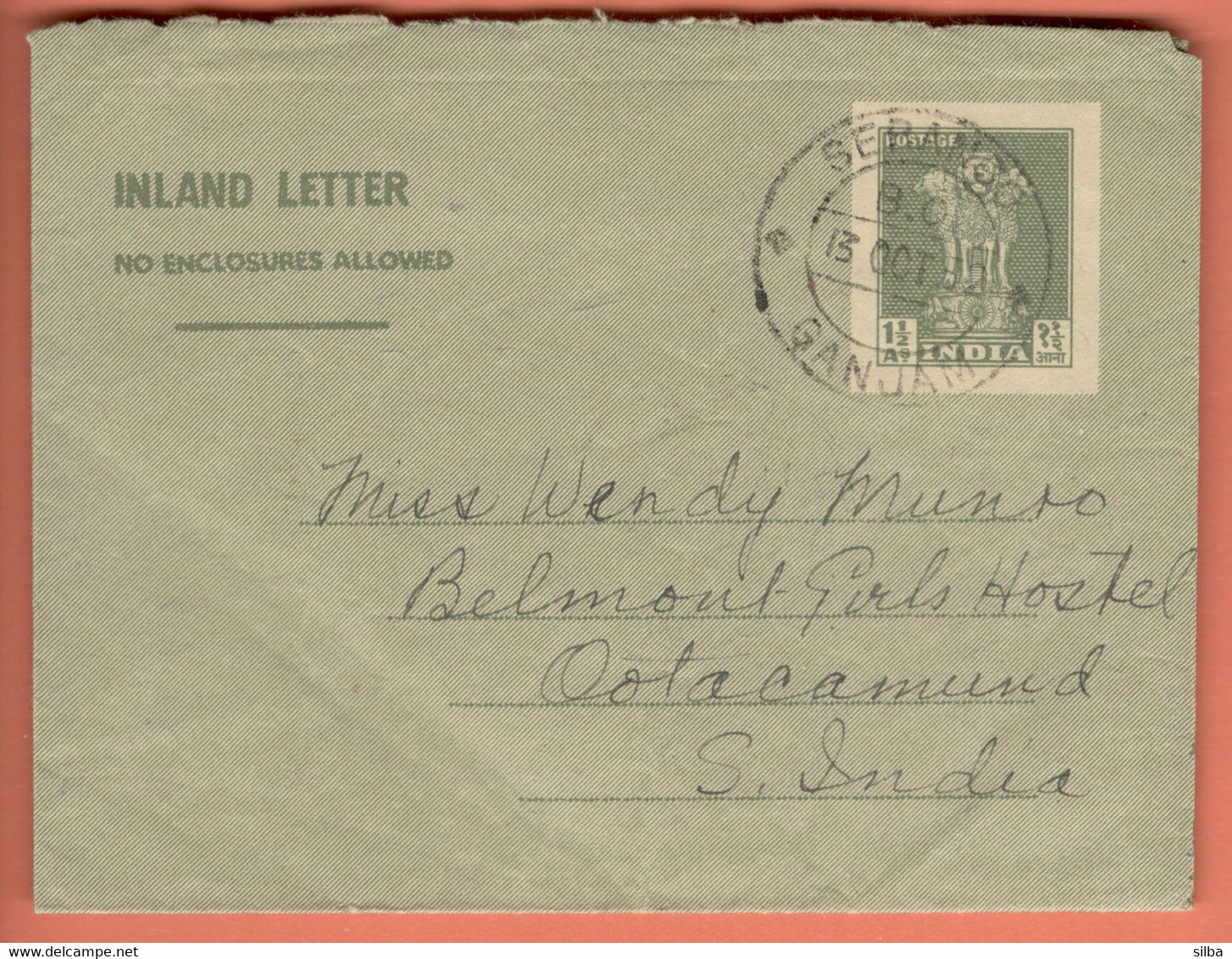 India Inland Letter 1952 / Ashoka Pillar, Lions 1 1/2 Annas, Postal Stationery - Inland Letter Cards