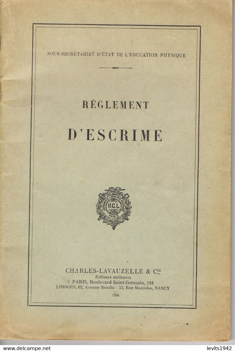 REGLEMENT D'ESCRIME - 1934 - - Fencing