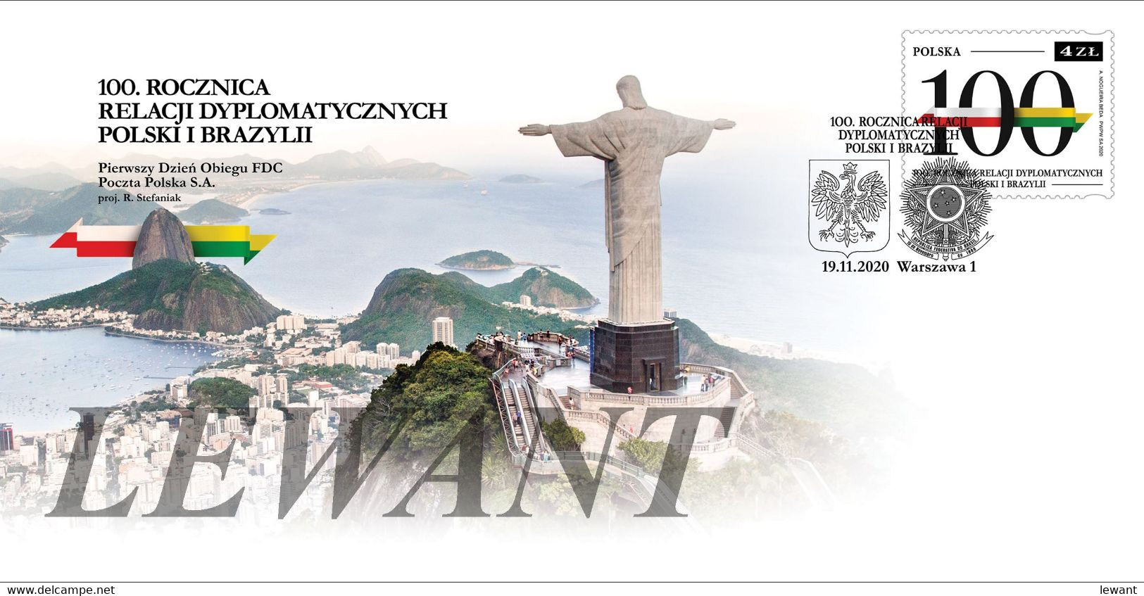 2020.11.19. 100th Anniversary Of Diplomatic Relations Between Poland And Brazil FDC - Lettres & Documents