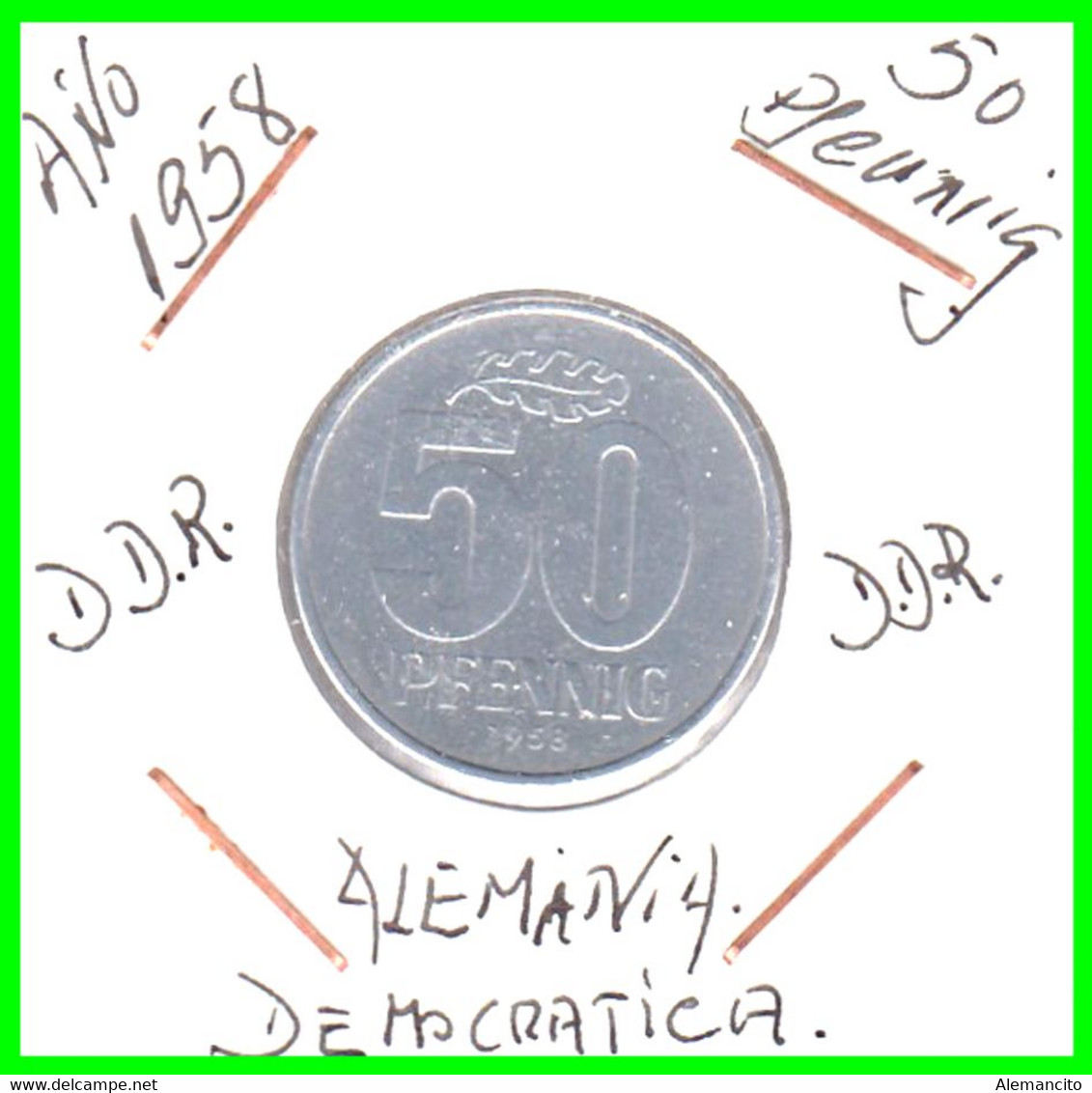 ( GERMANY ) AÑO 1958 REPUBLICA DEMOCRATICA DE ALEMANIA ( DDR ) MONEDAS DE 50 PFENNING ALUMINIO - DE 23 mm. - 50 Pfennig