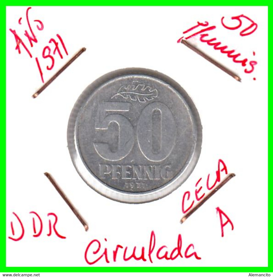 ( GERMANY ) AÑO 1971 REPUBLICA DEMOCRATICA DE ALEMANIA ( DDR ) MONEDAS DE 50 PFENNING ALUMINIO - DE 23 mm. - 50 Pfennig