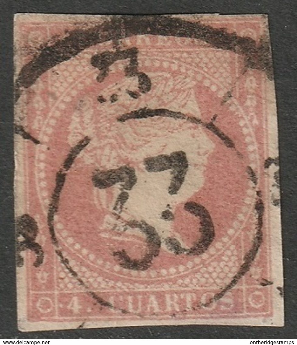 Spain 1858 Sc 45 Espana Ed 48 Yt 43 Used Cartwheel "33" (Logrono) Cancel - Usati