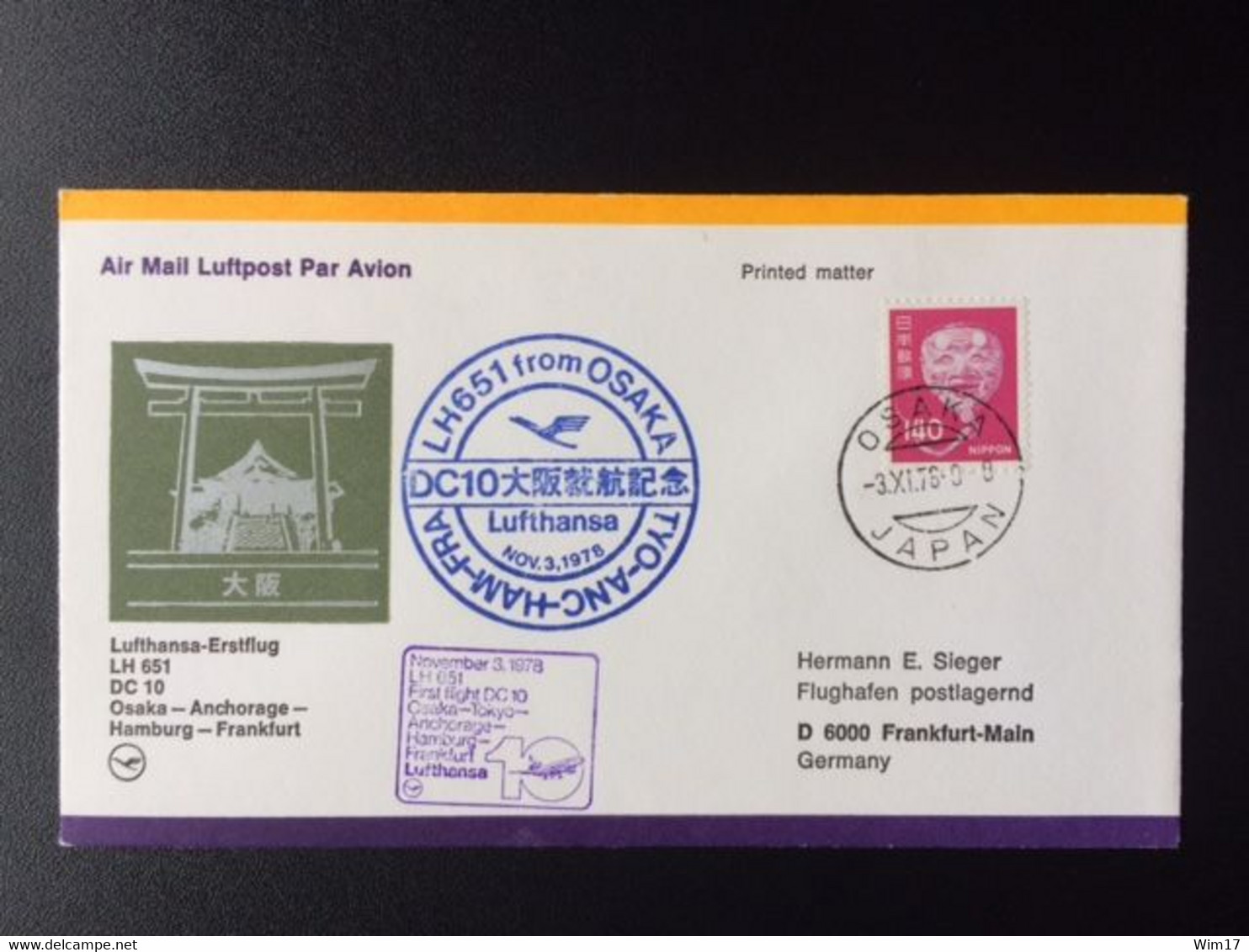 JAPAN 1978 FIRST FLIGHT OSAKA - FRANKFURT 03-11-1978 - Covers