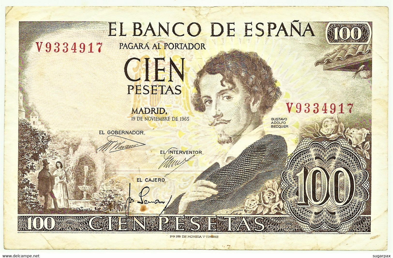 ESPAÑA - 100 Pesetas - 19.11.1965 ( 1970 ) - Pick 150 - Serie V - Gustavo Adolfo Becquer - 100 Pesetas