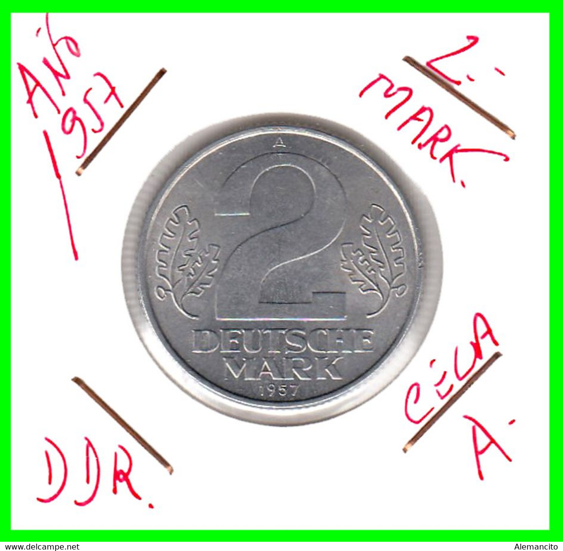 ( GERMANY ) AÑO 1957 REPUBLICA DEMOCRATICA DE ALEMANIA ( DDR ) MONEDAS DE 2-DM ALUMINIO - DE 27 mm. - 2 Mark