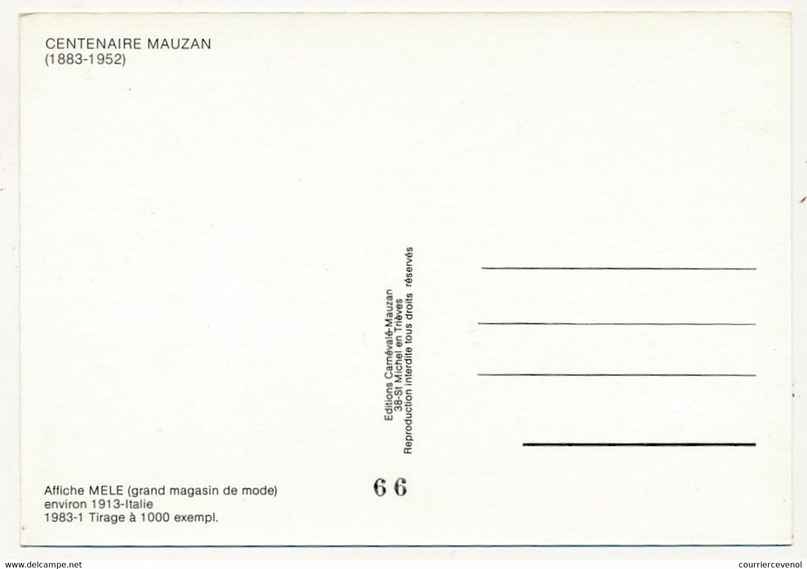 CPM - Illustrateur MAUZAN - Réédition "Affiche MELE - Grand Magasin De Mode" (1913) Pour Le Centenaire Naissance Mauzan - Mauzan, L.A.