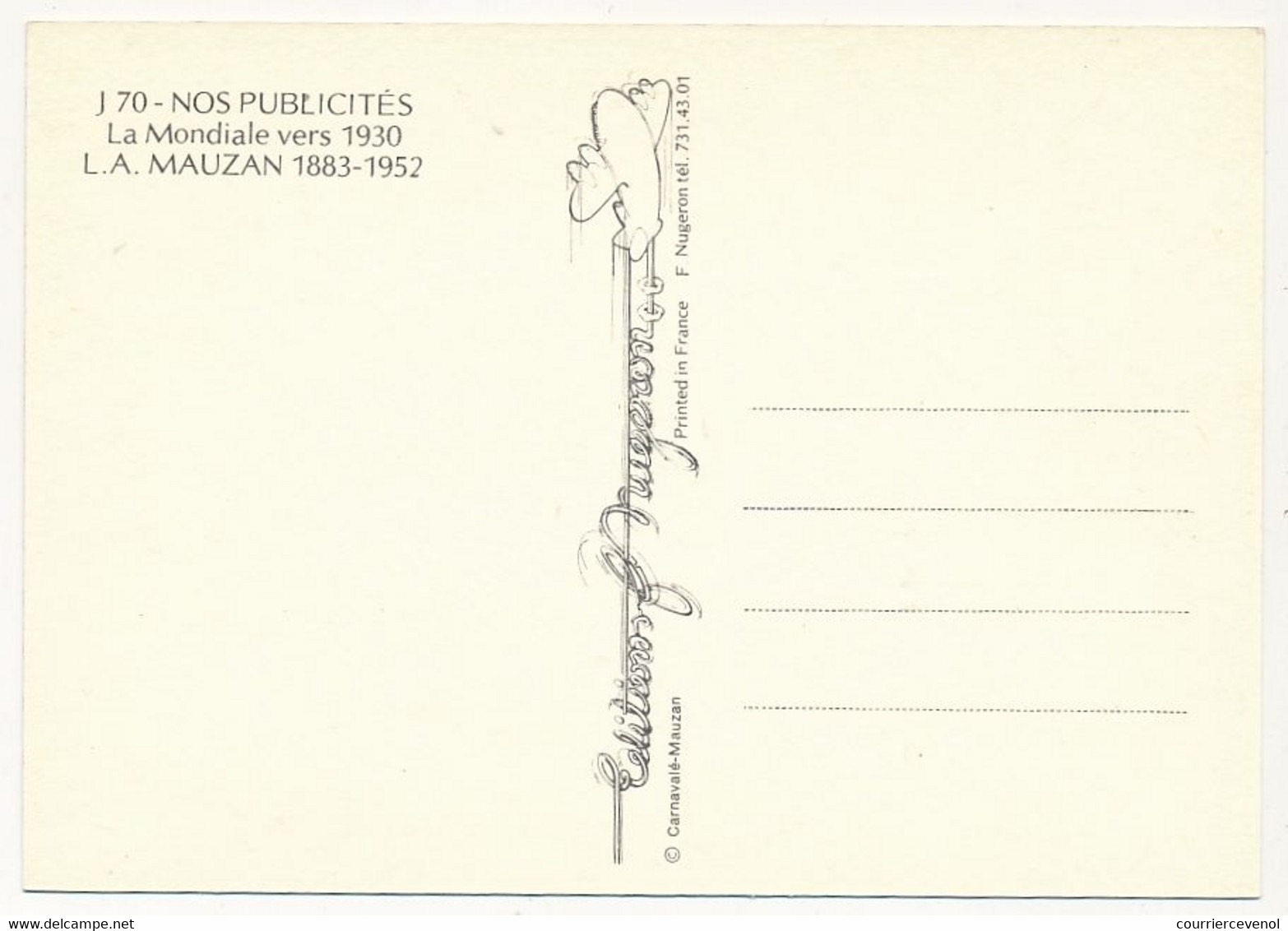 CPM - Illustrateur MAUZAN - Réédition "Publicité "La Mondiale" (1930) - Editions Nugeron - Mauzan, L.A.