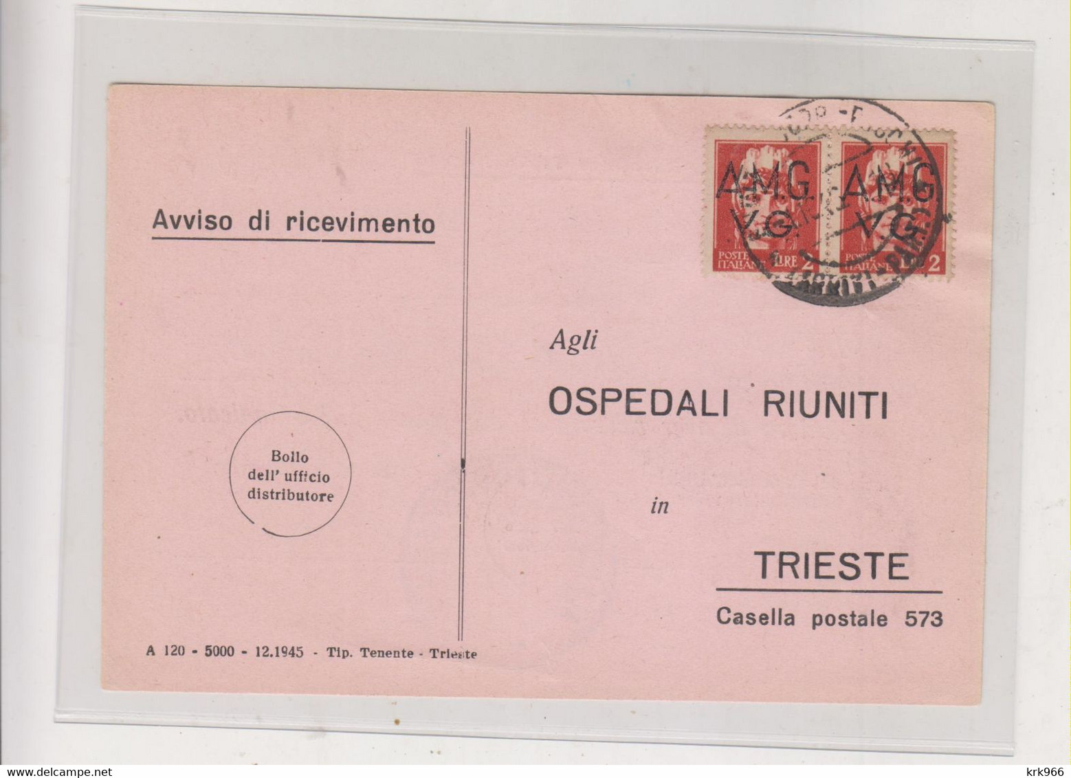 ITALY TRIESTE A 1946  AMG-VG Nice Answer Postcard - Poststempel