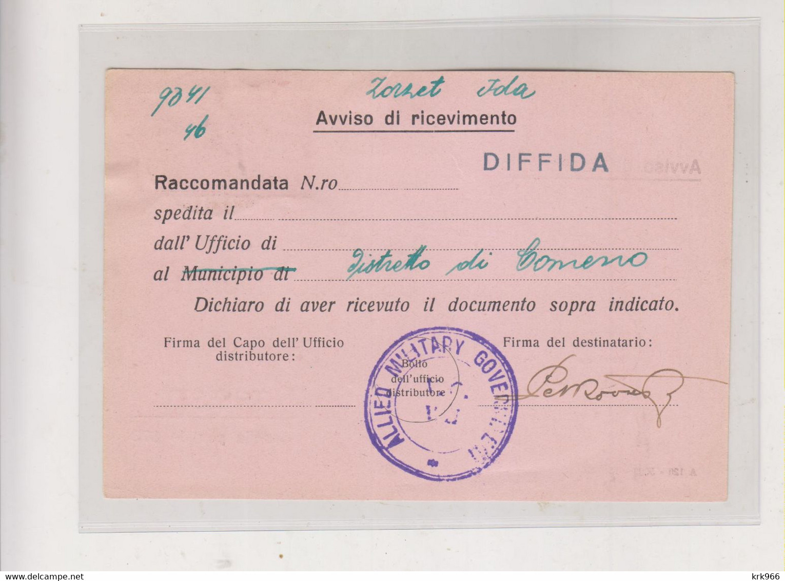 ITALY TRIESTE A 1946  AMG-VG Nice Answer Postcard - Marcofilie