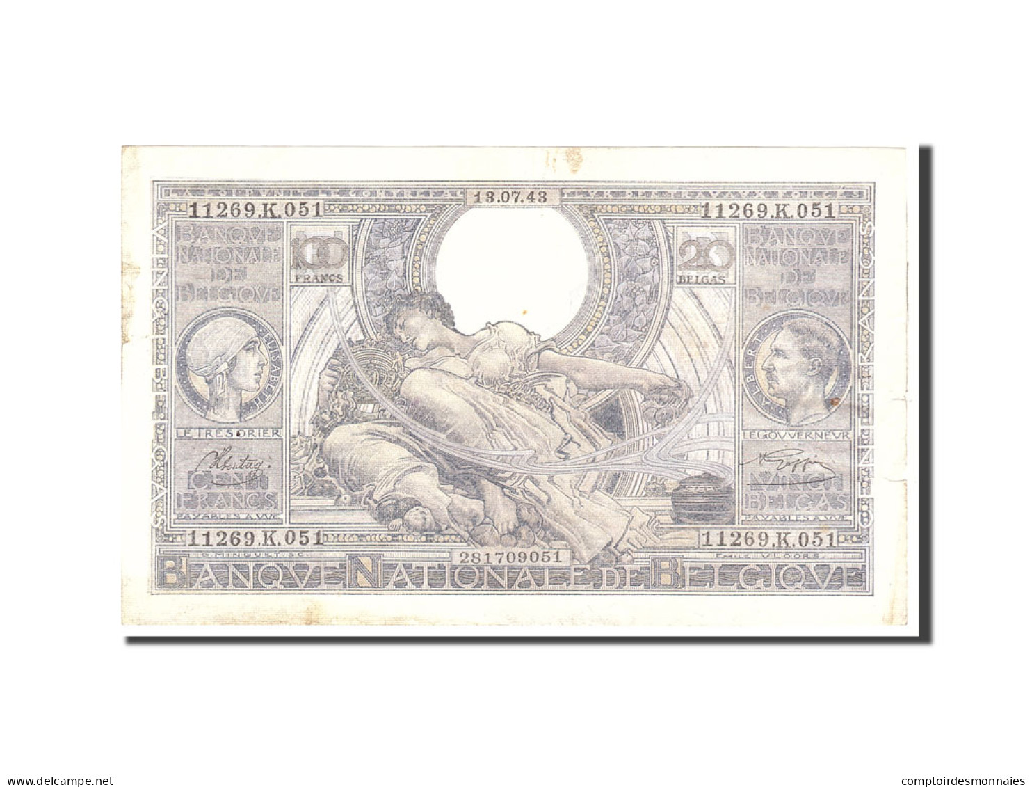 Billet, Belgique, 100 Francs-20 Belgas, 1943, 1943-07-14, KM:107, TTB - 100 Francs & 100 Francs-20 Belgas