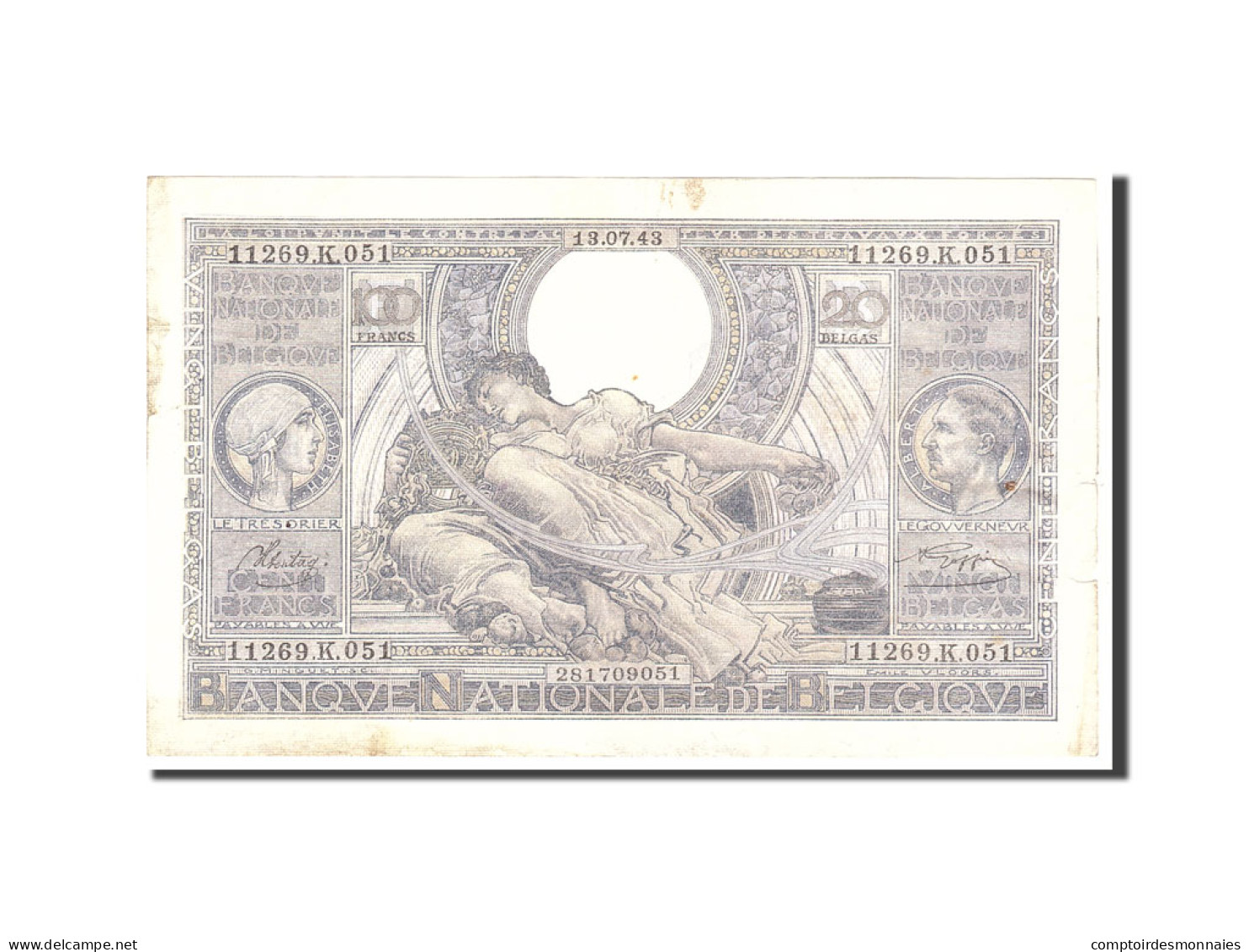 Billet, Belgique, 100 Francs-20 Belgas, 1943, 1943-07-14, KM:107, TTB - 100 Francos & 100 Francos-20 Belgas
