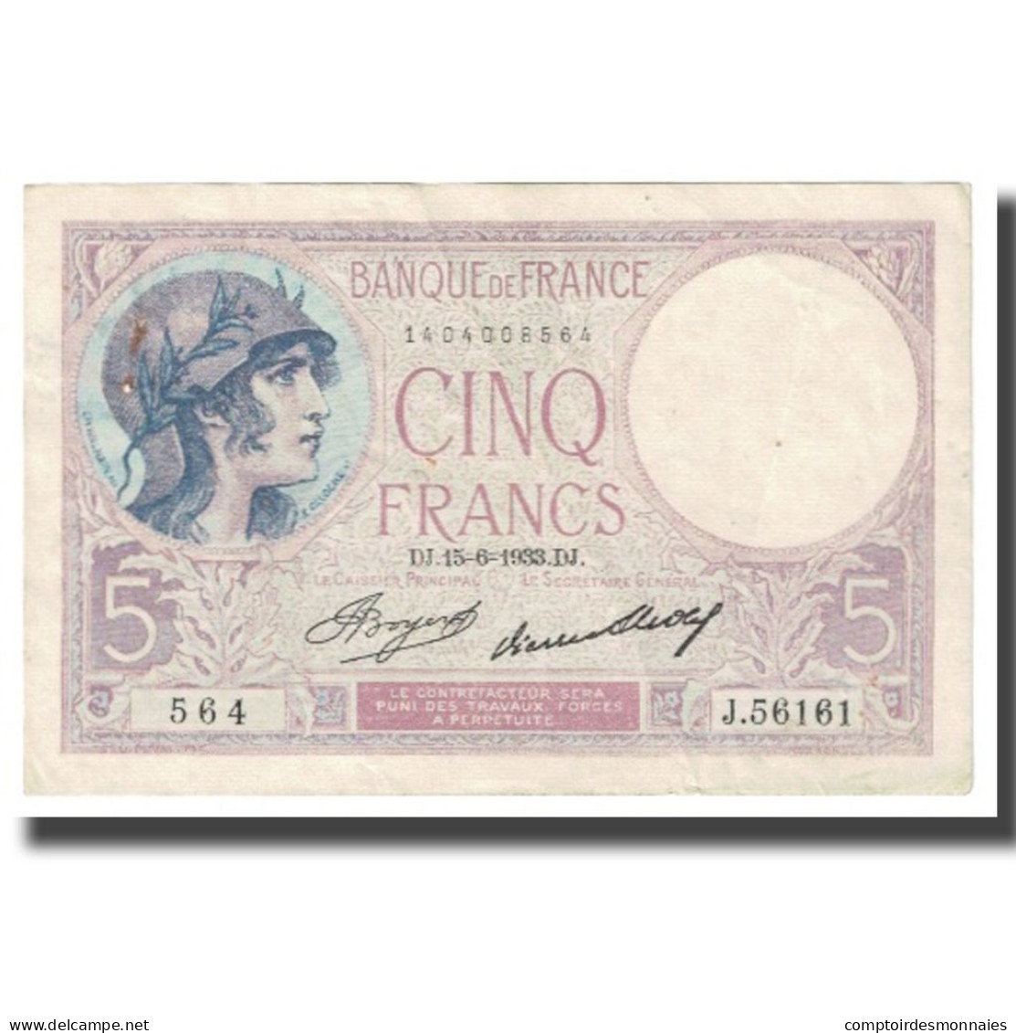 France, 5 Francs, Violet, 1933, 1933-06-15, TTB, Fayette:3.16, KM:72e - 5 F 1917-1940 ''Violet''