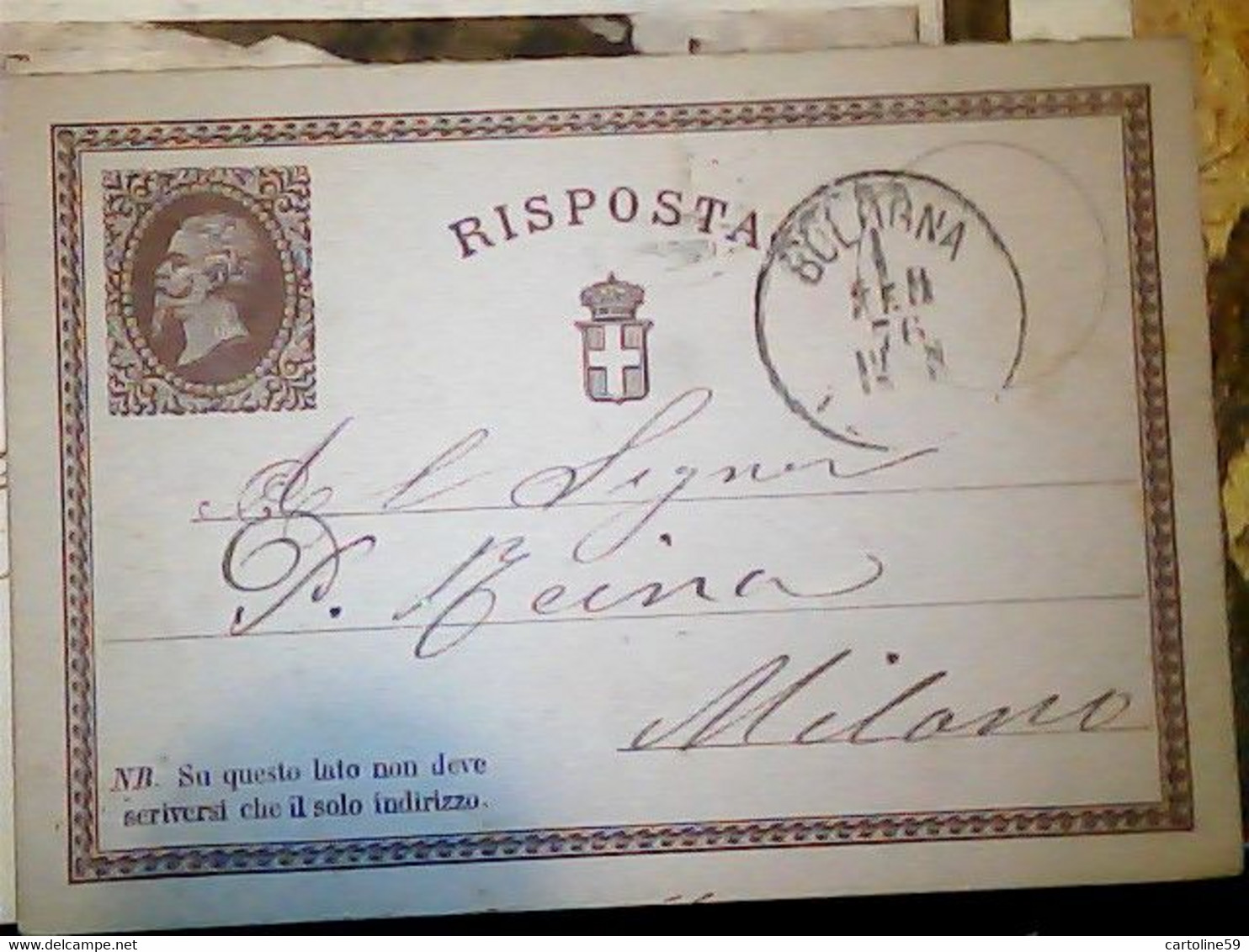INTERO ITALIA REGNO VITTORIO EMANUELE II  RISPOSTA 1876 BOLOGNA X MILANO  IN4718 - Entiers Postaux