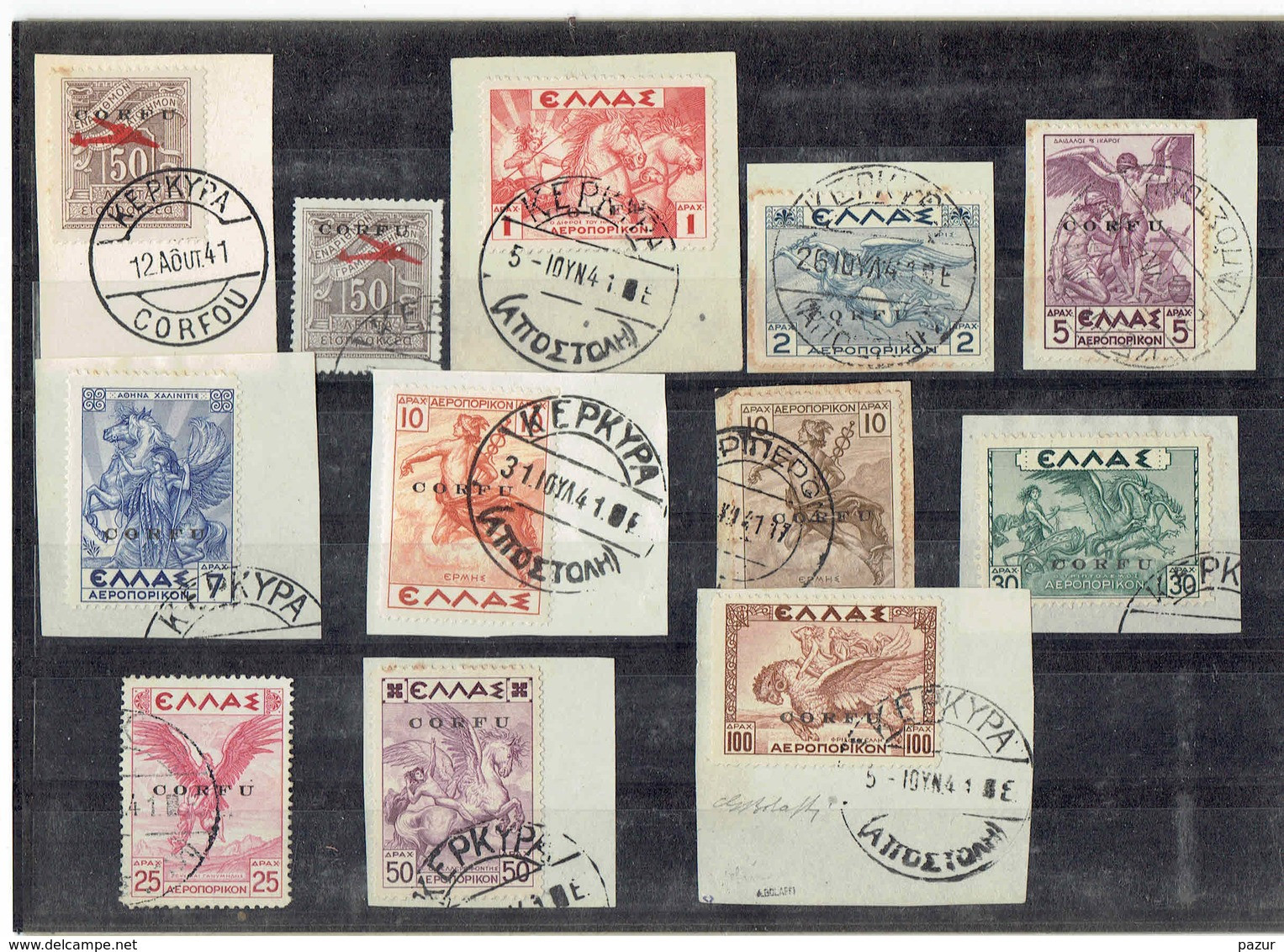 TIMBRES CORFOU DE 1941 OCCUPATION ITALIENNE - POSTE AERIENNE N° 1 A 12 SIGNES - Autres & Non Classés