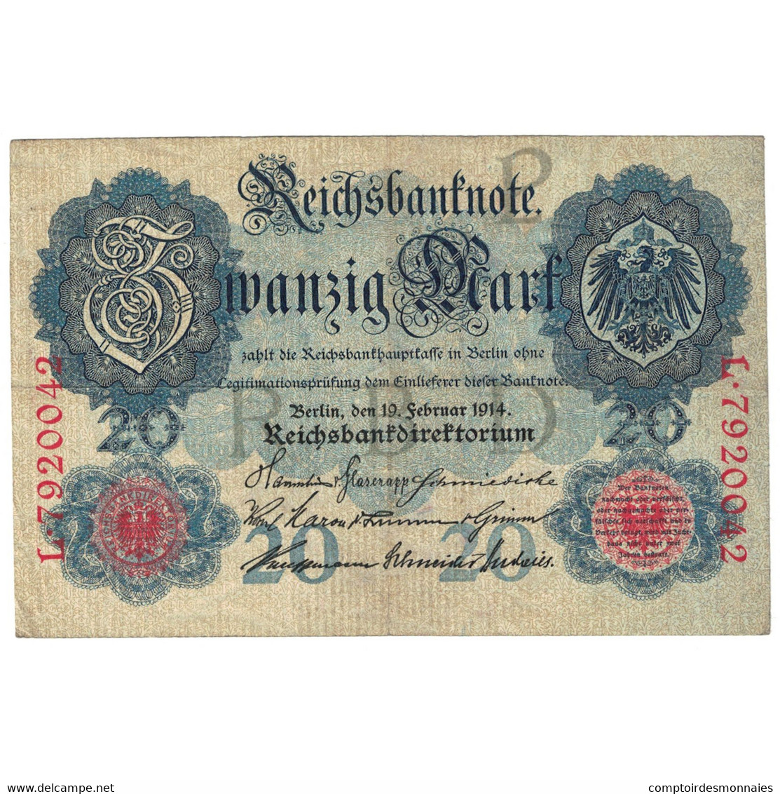 Billet, Allemagne, 20 Mark, 1914, 1914-02-19, KM:46b, TTB - 20 Mark