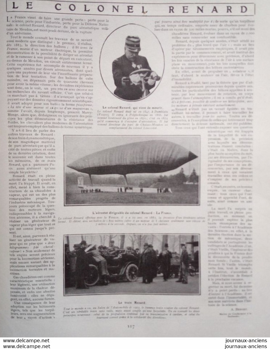 1905  MORT DU COLONEL RENARD - LE TRAIN RENARD - L'AEROSTAT DU COLONEL RENARD " LA FRANCE "- LA VIE AU GRAND AIR - 1900 - 1949