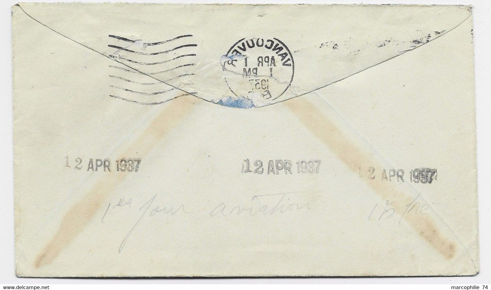 CANADA 3C PAIRE LETTRE COVER FDC VANCOUVER APR 1 1937 BC AIR MAIL TO ENGLAND - Cartas & Documentos