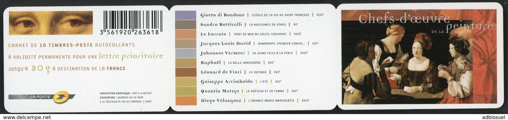 Carnet AUTOADHESIF BC 150 (N° 4132) "Chefs-d'oeuvre De La Peinture" Vendu à La Valeur Faciae. Neuf. TB - Commémoratifs