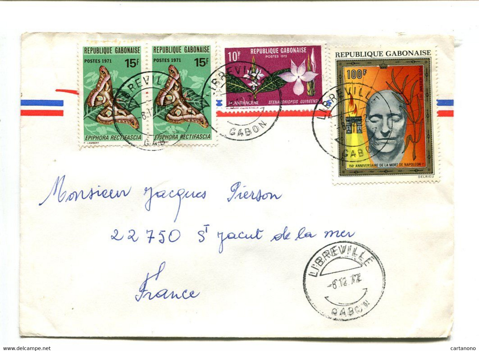 GABON Libreville 1972 - Affranchissement Sur Lettre Par Avion - Papillon / Napoléon / Fleurs - Gabon