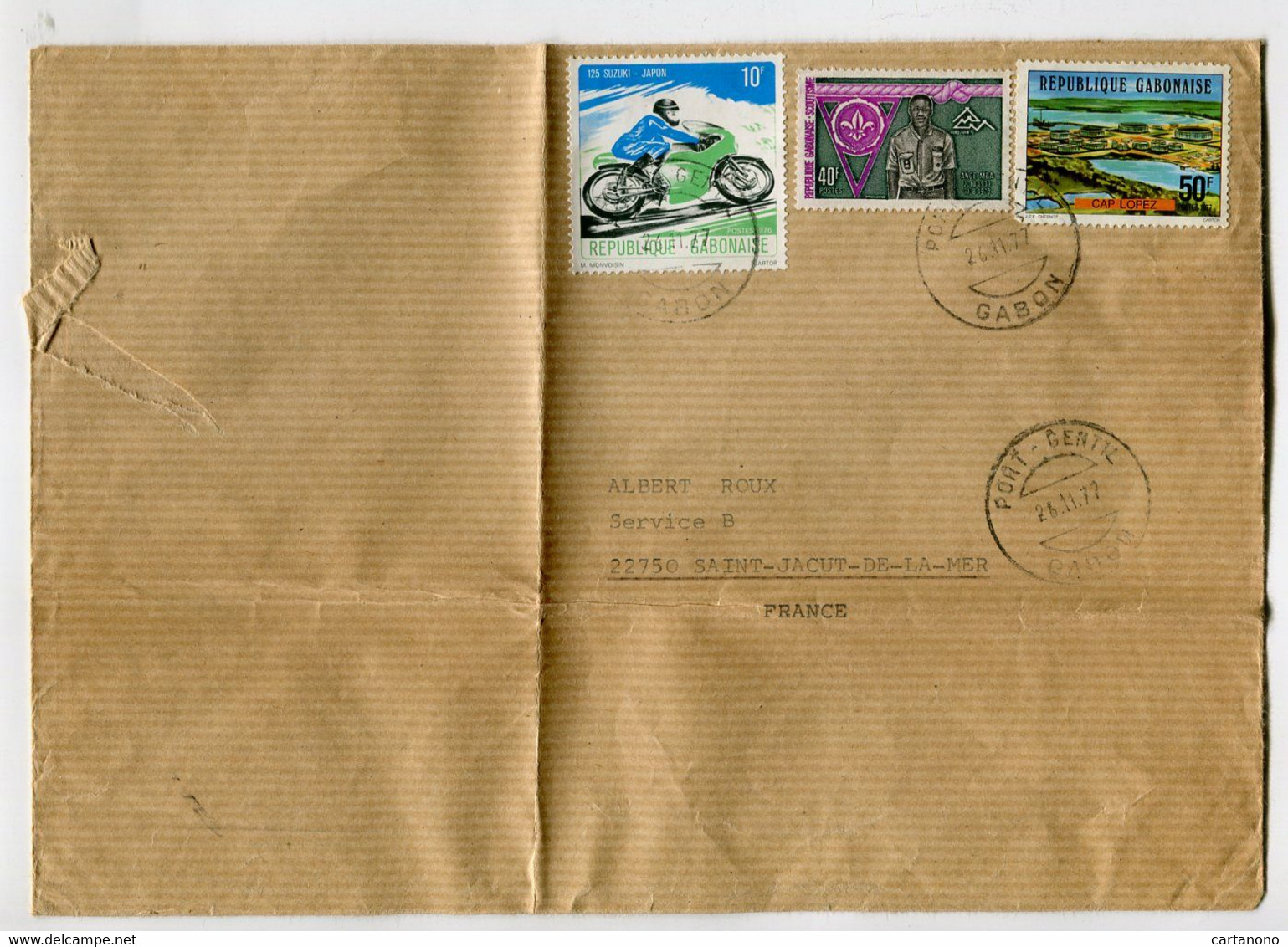 GABON 1977 - Affranchissement Sur Lettre  - Moto / Scout - Gabon (1960-...)