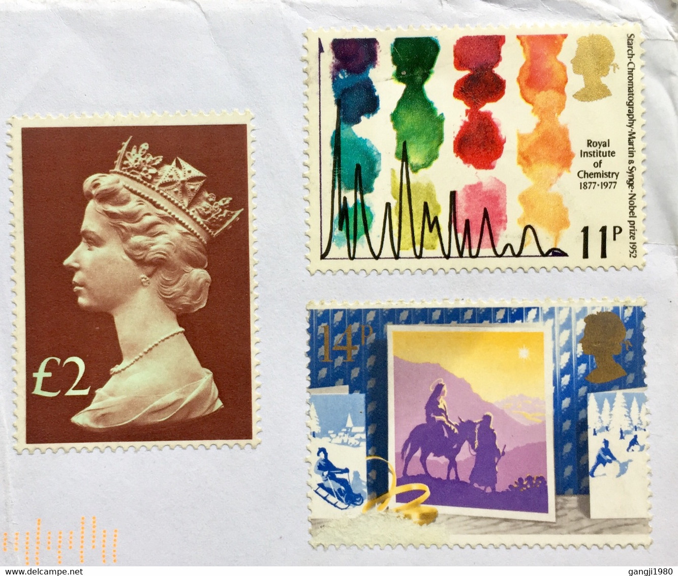 GREAT BRITAN USED COVER 3 STAMPS WITHOUT CANCELLATION F.V 2.25£ QUEEN,CHRISTMAS,CHEMISTORY - Covers & Documents