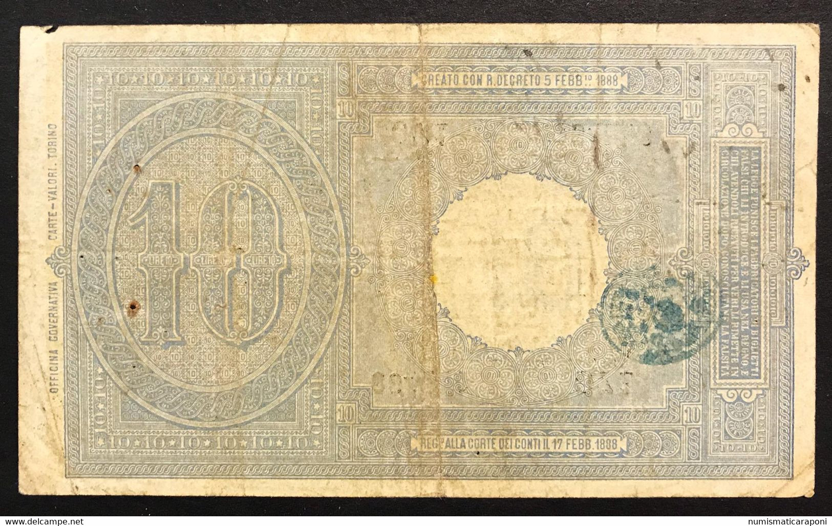 10 LIRE  UMBERTO I° 25 10 1892 R2  Forellini E Timbro LOTTO 1799 - Regno D'Italia – 10 Lire