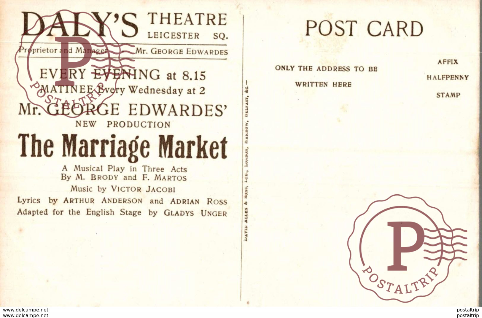 ADVERT LEICESTER  DALT'S THEATRE  MR GEORGE EDWARDES   THE MARRIAGE MARKET - Leicester