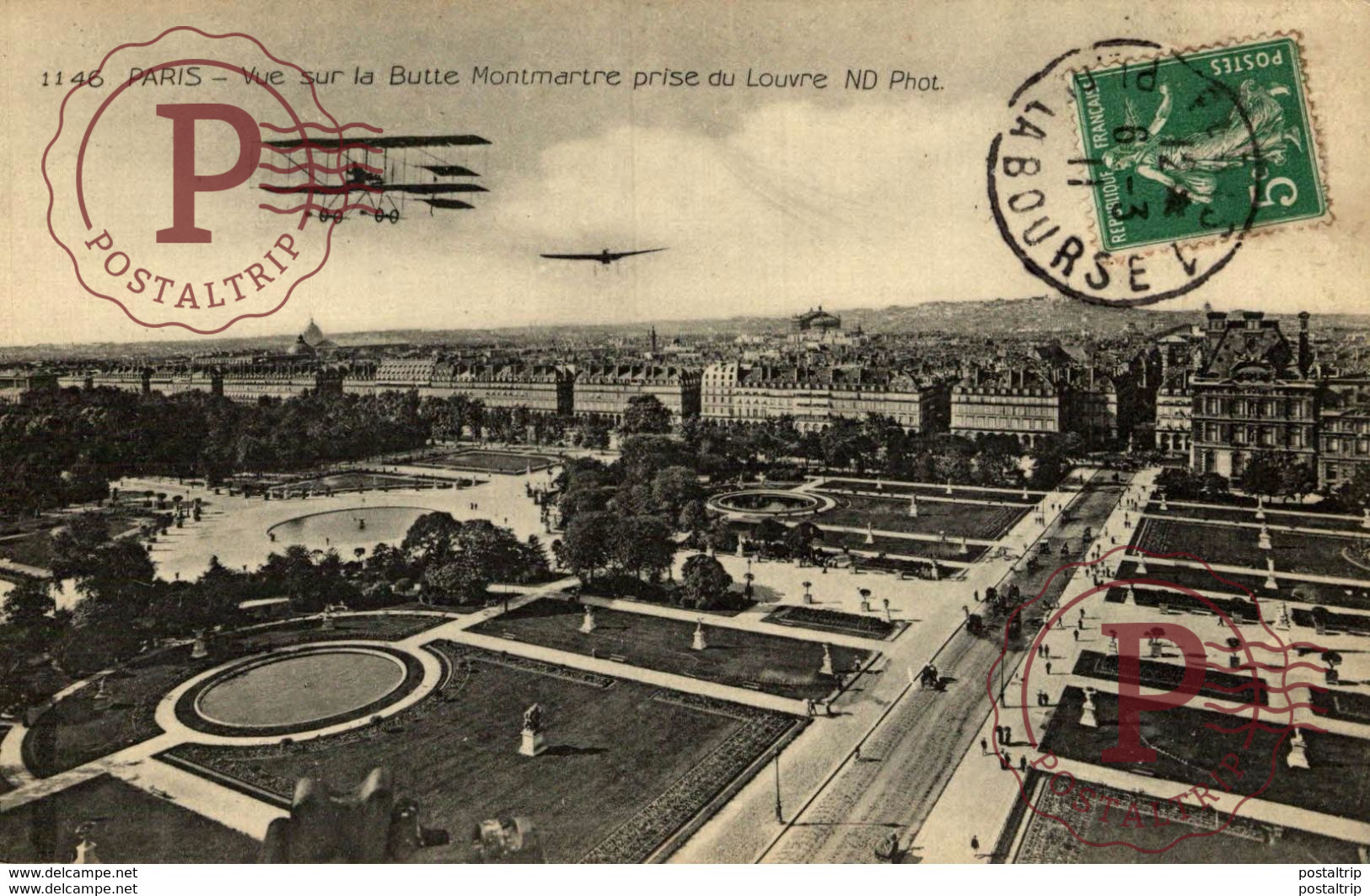 Tres Rare    Paris Vue Sur La Butte Montmatre Prise Du Louvre   Carte Postale Ancienne Aviation - - Aeroporto