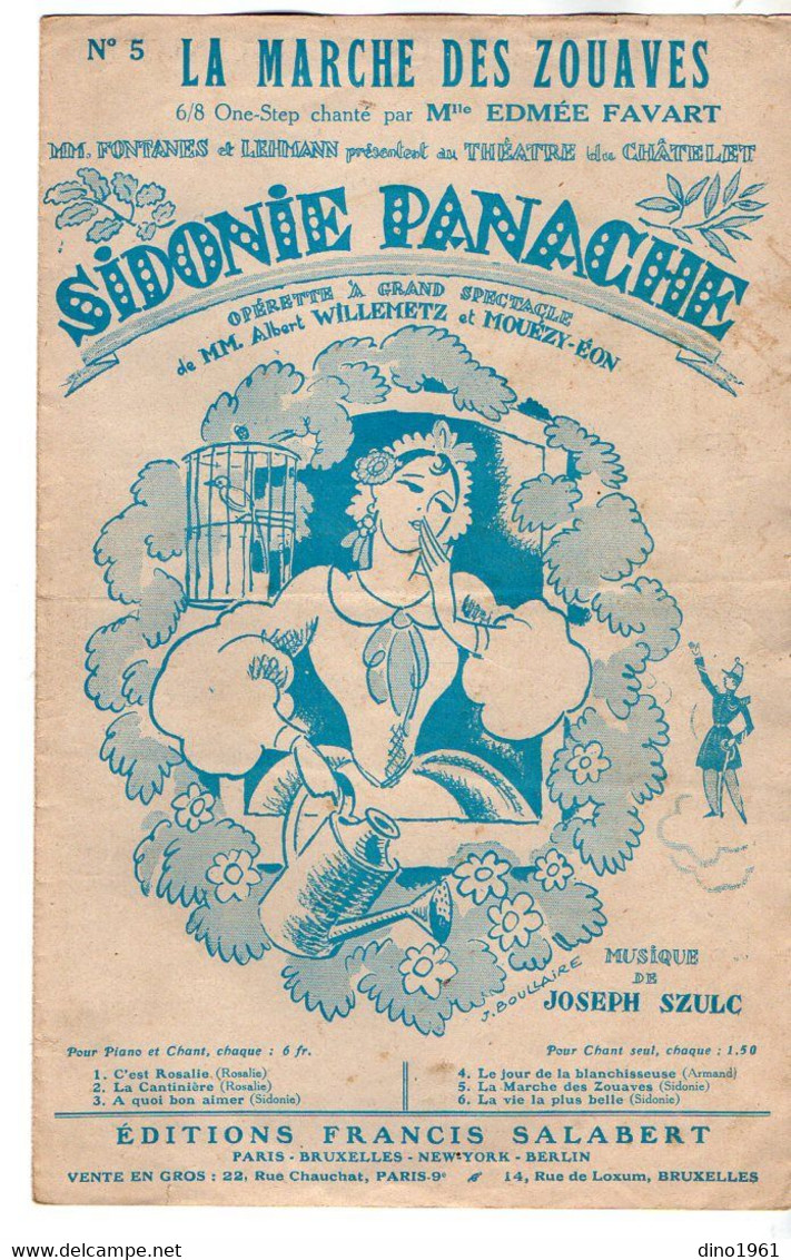 VP19.202 - PARIS X BRUXELLES - Ancienne Partition Musicale ¨ La Marche Des Zouaves ¨ Edmée FAVART / Sidonie PANACHE - Partitions Musicales Anciennes